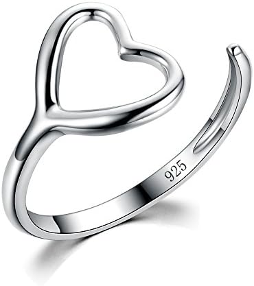 925 Sterling Silver Heart-shaped Rings, Adjustable Opening Cute Ring Gift for Women Teens Unique Design Size 6 7 8 9 10