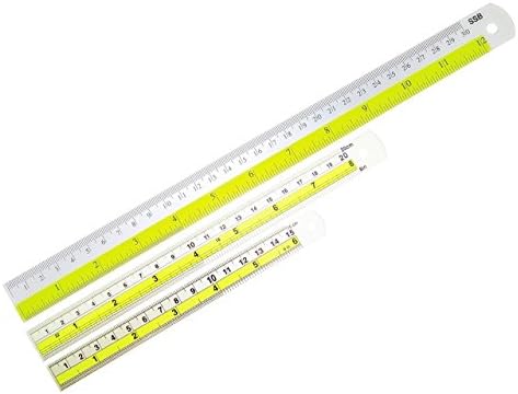 DrWritting 6 &amp; 8 &amp; 12 Inch Aluminum Ruler Colorful Pack of 3 Bulk Stationary Tool Kit Set for Kids School Classroom Office Art Design Drawing with Conversion Tables cm mm inches Easy to Read