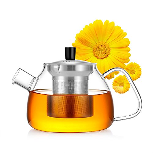 3S Glass Teapot Loose Leaf Tea Maker Stovetop Safe Tea Kettle 900ML