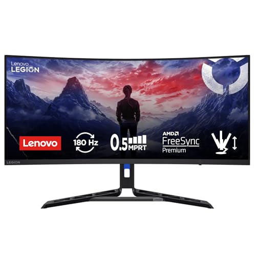 Legion R34w-30 - Écran Gaming de 34" Incurvé avec Eyesafe (WQHD, VA, 180Hz, 0.5ms, HDMI+DP, Cable DP, AMD FreeSync, Haut-parleurs) Réglage en Inclinaison - Noir