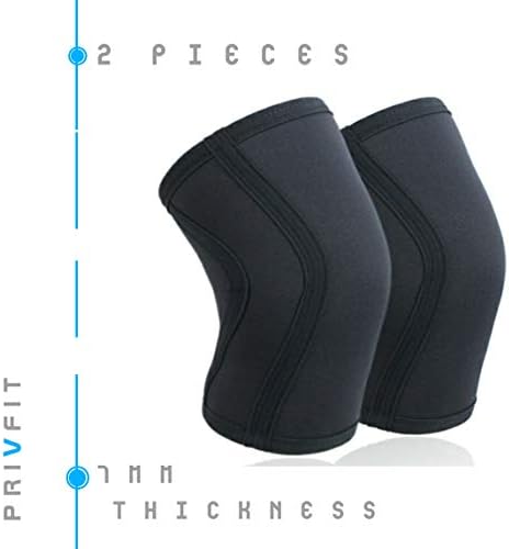 Privfit 7mm Thick Professional Knee Workout Compression Support for Weightlifting, Powerlifting & Crossfit - 1 Pair