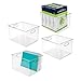 mDesign Plastic Stackable Bin Storage Organizer Basket Container with Handle for Home Office, Kitchen Cabinet, Pantry Shelf Organization - Holds Notebook, Books, Food - Ligne Collection, 4 Pack, Clear