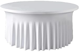 Gowinex White 5ft 60inch Round Spandex Tablecloth Stretch Fitted Table Cover with Skirt for Wedding Party Decoration