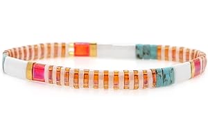 Sonateomber Tila Flat Beaded Stretch Bracelets for Women Colorful Beads Stack Bracelet