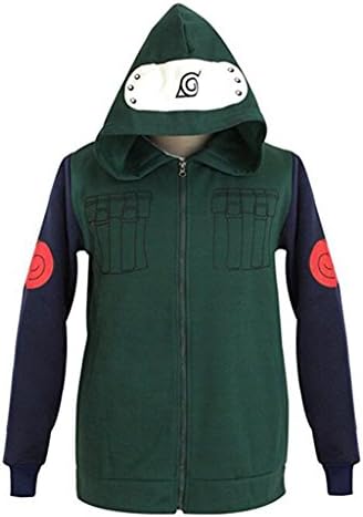 Huazhe Naruto Kakashi Hoodie Cosplay Costume Zipper Jacket Top Coat (L, Green)