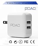 POAO 5V 2.1A AC Power Adapter Dual USB Travel Wall Charger with SmartID Technology, Foldable Plug for iPhone iPad, Samsung Galaxy, HTC Nexus Moto Blackberry, Bluetooth Speaker Headset & Power Bank