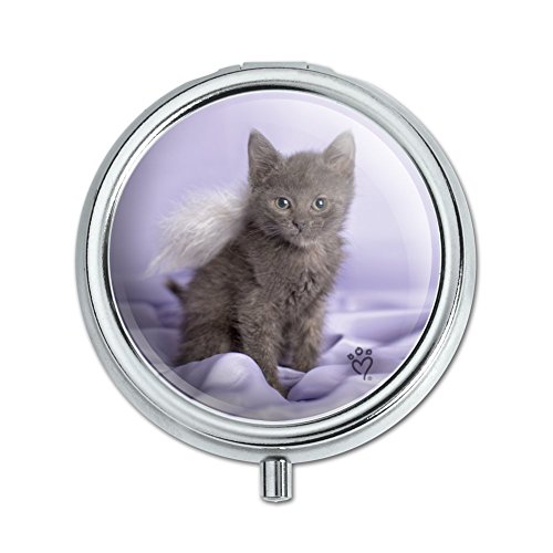 Domestic Shorthair Kitten Cat Angel Wings Purple Satin Pill Case Trinket Gift Box