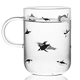 ELITEA Penguin Glass Coffee Mug with Handle Clear Cute Mugs Cup for Drinking Penguin Gift 16.3oz