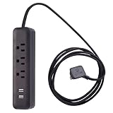 Globe Electric 78249 Designer Series 6ft 3-Outlet USB Surge Protector Power Strip, 2x USB Ports, Surge Protector, Black Finish