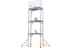 CBM Scaffold Aluminum Scaffold Rolling Tower 17' Standing Deck High with Guard Rail, Hatch Door, U Locks,