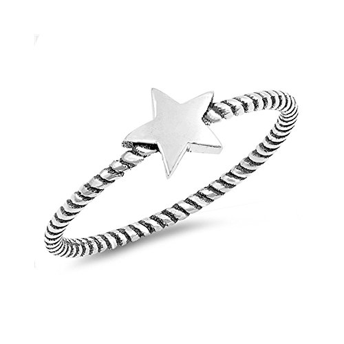 .925 Sterling Silver Spiral Stackable Star Ring