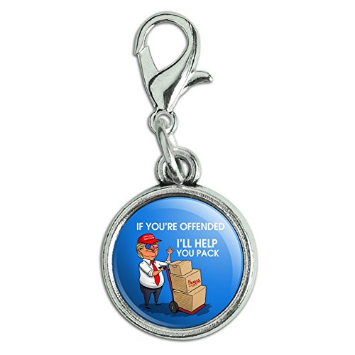Trump Offended Help You Pack Republican Funny Antiqued Bracelet Pendant Zipper Pull Charm with Lobster Clasp