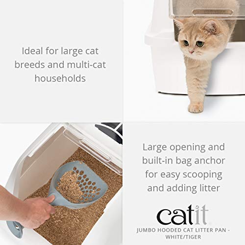 Catit Jumbo Hooded Cat Litter Box, White Tiger, 50696,WhiteBlack