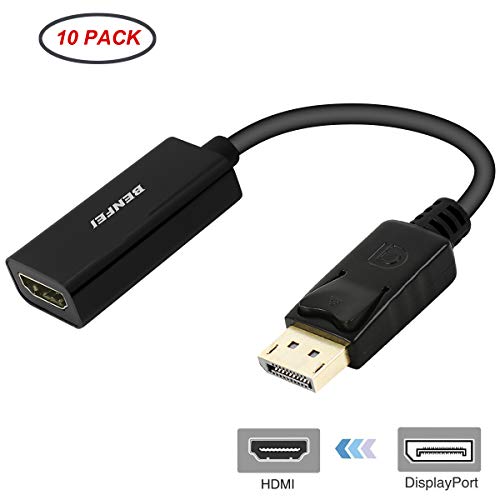 DisplayPort to HDMI Adapter 10 Pack, Benfei DP Display Port to HDMI Converter Male to Female Gold-Plated Cord Compatible for Lenovo Dell HP and Other Brand