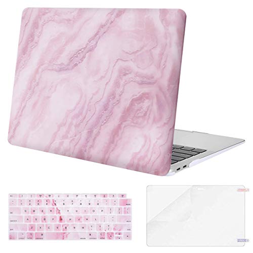 MOSISO MacBook Air 13 Inch Case 2018 Release A1932 with Retina Display, Plastic Pattern Hard Case Shell & Keyboard Cover & Screen Protector Only Compatible Newest MacBook Air 13, White Pink Marble