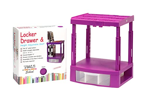 Photo 1 of Tools for School Locker Drawer and Height Adjustable Shelf. Includes Removable Drawer. Heavy Duty. Fits 12 Inch Wide Locker (Magenta, Single Drawer)