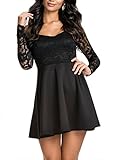 NuoReel Women's Lace Bodice Skater Dress (Large, black)