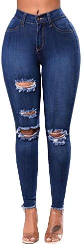 Baifern Women's Ripped Washed Hole Denim Long Jeans