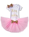 NNJXD Girl Newborn It's My 1st Birthday 3 Pcs/4 Pcs Outfits Romper+Skirt+Headband(+Leggings) Size 1 (1 Year) Pink
