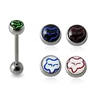 One Full Set Logo Tongue Bar with FREE!!! 4 Pices Interchange Fox Logo Ball Tongue Piercing jewelry