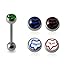 One Full Set Logo Tongue Bar with FREE!!! 4 Pices Interchange Fox Logo Ball Tongue Piercing jewelry