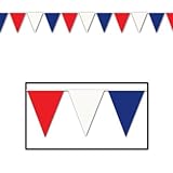 Beistle 50702-RWB Red Blue White Outdoor Pennant Banner, 17 by 30-Feet