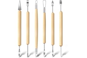 6Pcs Stainless Steel Pottery Tool Set - Clay Sculpting Kit with Carving Knives & Indentation Pens for Ceramic Art (Silver)