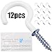 Shells 12PCS White Color 1.9 Inches Vinyl Coated Hooks Cup Hooks Round End Screw Hooks Self-tapping Screws Hooks Question Mark Shape Hooks