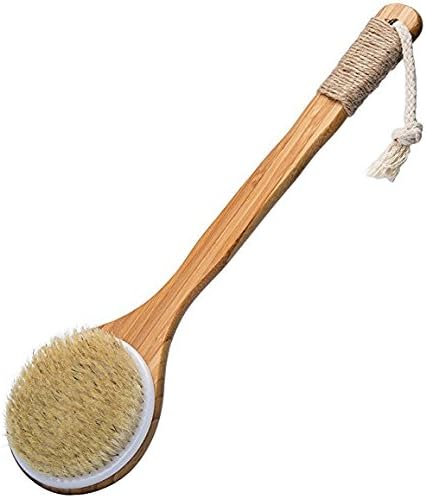 Bath Body Brush Boar Bristles Exfoliating Body and Cellulite Massager with Long Wooden Handle for Bath and Shower