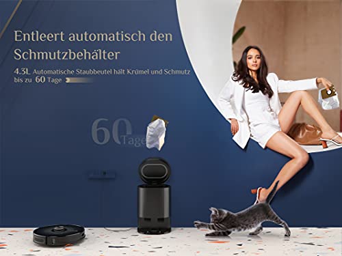 KÝVÖL S31 Saugroboter mit Wischfunktion, Laser Navigation, Seblstentleerung, 2800Pa Saugkraft Staubsauger Roboter mit Karte, 240Min. Laufzeit, Kompatibel mit Alexa, Ideal für Haare, Teppiche – Bild 3