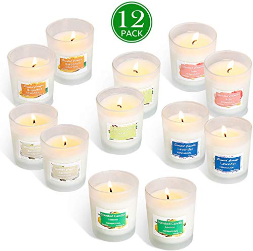 YIHAN Scented Candles Gifts Set for Women, Natural Soy Wax, 12 x 2.0 Oz Portable Glass Candles with Strongly Fragrance Essential Oils for Stress Relief and Aromatherapy – 12 Pack