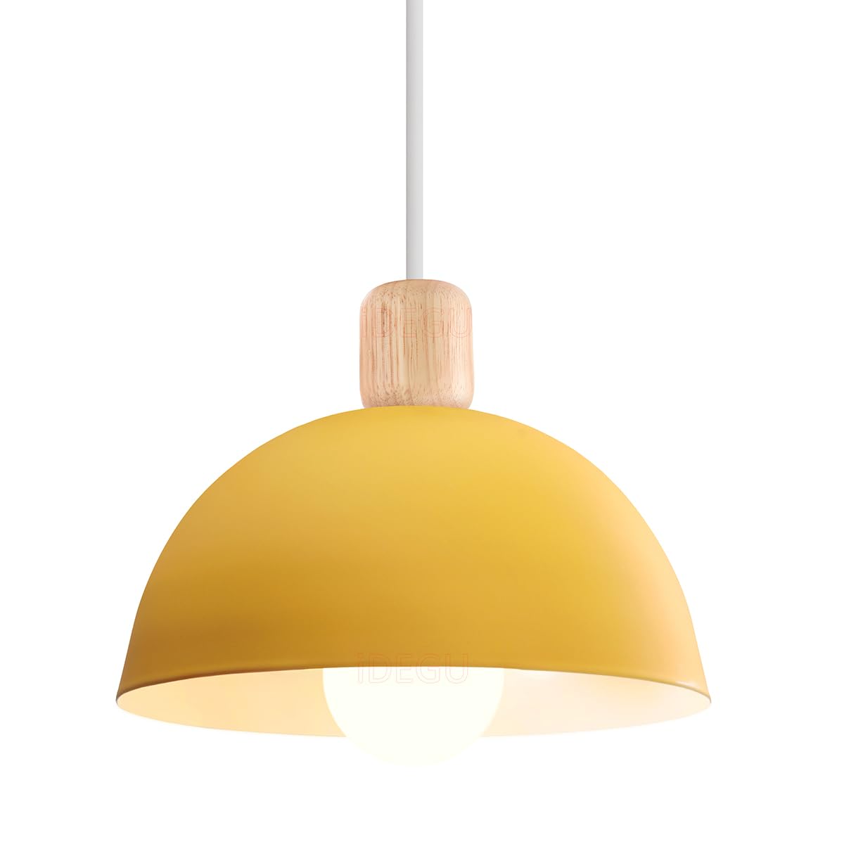 iDEGU 20cm Retro Pendant Light E27 LED Ceiling Light Modern Scandinavian Style Hemisphere Hanging Lampshade Metal Wood Pendant Light Fixture for Bedroom Dining Room Kitchen Restaurant (Yellow) — image 1