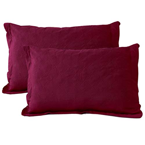 Oliven Standard Pillow Shams Set of 2,100% Breathable Soft Microfiber Embossed Envelop Closure Pillowcases 20"x26"-Burgundy - Thumbnail 5