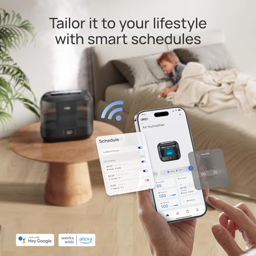 DREO Smart Humidifiers for Bedroom, Top Fill 4L Supersized Cool Mist Humidifier with Nightlight, 36H Runtime, Touch/APP/Voice Control, Quiet Ultrasonic Humidifiers for Large Room, Baby, Plants