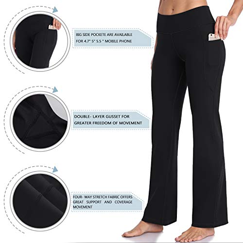image for HISKYWIN Side Pockets Yoga Pants 4 Way Stretch Tummy Control Workout R