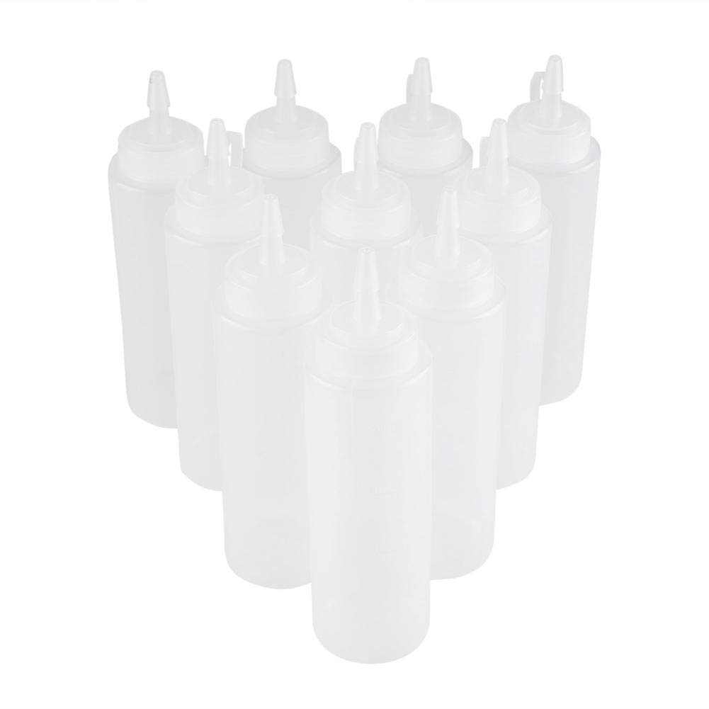 HERCHR 8oz 240ml 10pcs Plastic Condiment Squeeze Bottle for Sauce Oil Cream Vineger, 1.9 x 7.5 in(White)