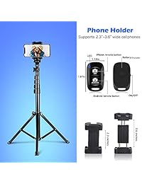 51” Selfie Stick Tripod, Aureday Portable Adjustable Extendable Phone Tripod Stand with Phone Mount & Wireless Remote, Fits iPhone& Android Phone