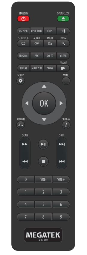 Remote Control for MEGATEK DVD Players