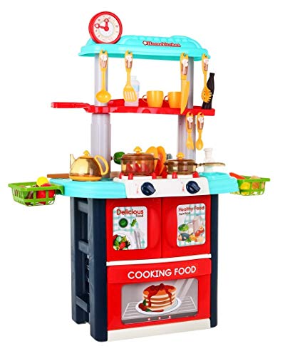 Ramiz Kinder Rollenspiel - Doppelseitige Spielküche Kinderküche Spielset mit Spielzeug Lebensmittel, Zubehör, Wasserhahn…