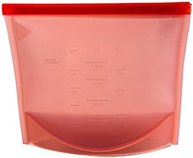 Catchmoney Reusable Vacuum food Zipper Bags,Food Sealer Silicone Storage Bag for Container Kitchen Fridge,1 pcs Ziplock Food Bag (Red)