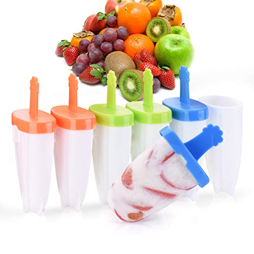 Ice Pop Molds Set, IKICH Ice Popsicle Molds BPA Free & FDA Certified, 6 Easy-Release Reusable Ice Pop Maker Mold with Sticks Drip-Guard Handle for Kids Adults DIY Ice Cream Molds
