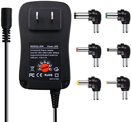 Optimal Shop 30W Universal AC/DC Adapter Switching Power Supply with 6 Selectable Adapter Tips for 3V to 12V Household Electronics and USB Power Charging Devices