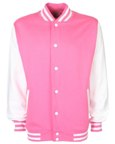 FDM Unisex Varsity / University Jacket (Contrast Sleeves) (XL) (Bubblegum/White)