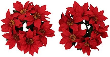 5-inch with 1.2-inch Inner Ring Artifical Poinsettia Candering Candle Ring Set of 2 - Red
