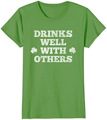 Womens St Patricks Day Shirt Drinks Well With Others Large Grass