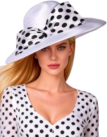 Trendy Apparel Shop Summer Polka Dot Ribbon Band Wide Brim Straw