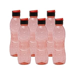 Pearlpet Plastic Mars Water Bottles, 900 Ml, Pack of 6, Red