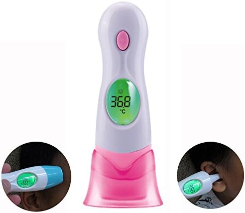 Ear and Forehead Dual Mode Infrared Body Thermometer By discoGoods, Baby Thermometer with Instant Reading, Fever Alarm, Memory Recall for Babys, Kids & Adults (Pink)