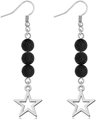 GUANDU Simple Style Shining Star Drop Earings with 3 Black Balls (Silver)