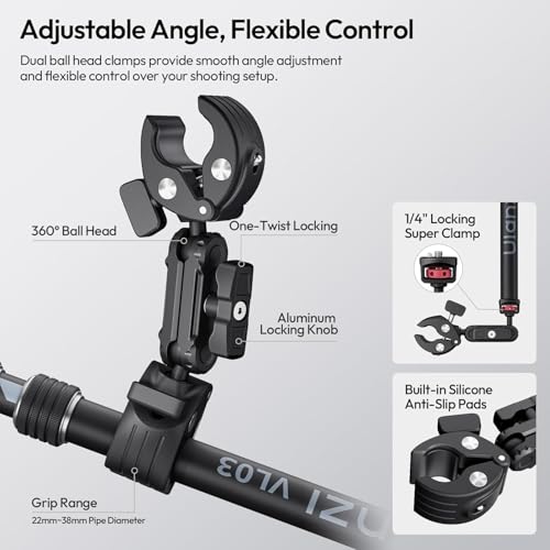 ULANZI Quick-Release Invisible Selfie Stick Motorcycle Bike Mount Kit for Insta360 X5 X4 X3/DJI Osmo 360, VL03 40in Adjustable Extension Pole Clamp Mount for Action Camera